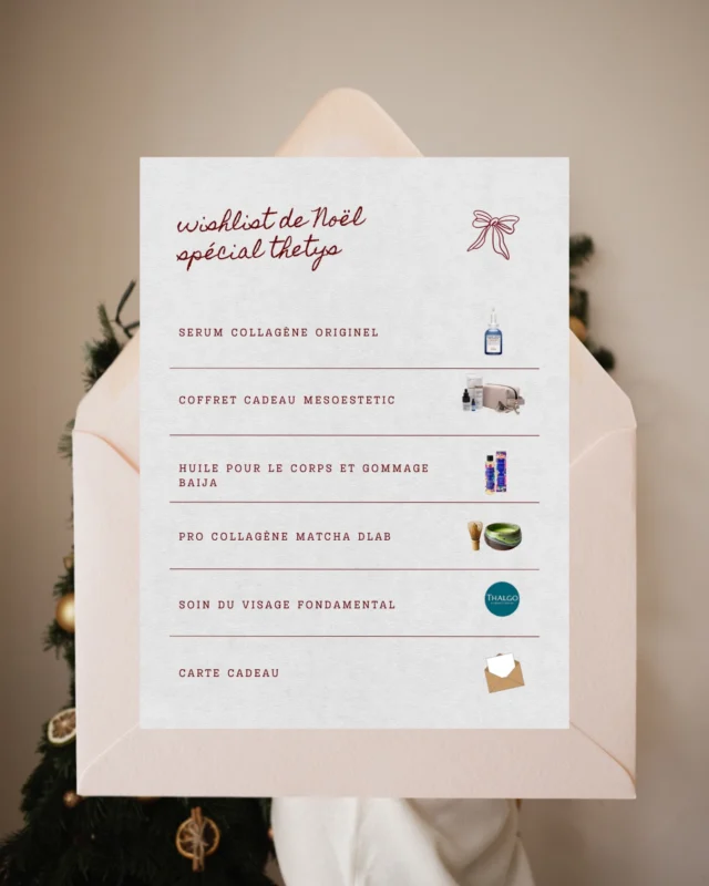 Pour les fêtes, nous avons imaginé une wishlist raffinée réunissant nos essentiels beauté et bien-être.✨Des soins experts, des produits sensoriels, et l’assurance d’un moment rien qu’à soi. 🧖🏼‍♀️Dites-nous : quel cadeau vous ferait le plus plaisir ? 🎄#wishlist #christmas #christmas2025 #ideecadeau #soinvisage #biologiquerecherche #thalgo #mesoestetic #baija