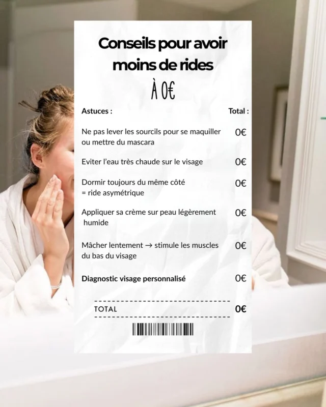 Moins de rides pour 0€ ? C’est possible.Certains réflexes du quotidien accélèrent le vieillissement de la peau… et on ne s’en rend même pas compte.Dans ce post, on vous partage 5 astuces simples à appliquer dès aujourd’hui ✨Et si vous voulez savoir ce dont votre peau a vraiment besoin :
📍 Diagnostic visage personnalisé offert.Envoyez-nous DIAGNOSTIC en message 💌#soinduvisage #antiage #astucesbeaute #peausaine #rides beautenaturelle